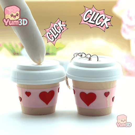☕ Yum3D Valentine Coffee Cup Fidget Clicker Keychain - Cute
